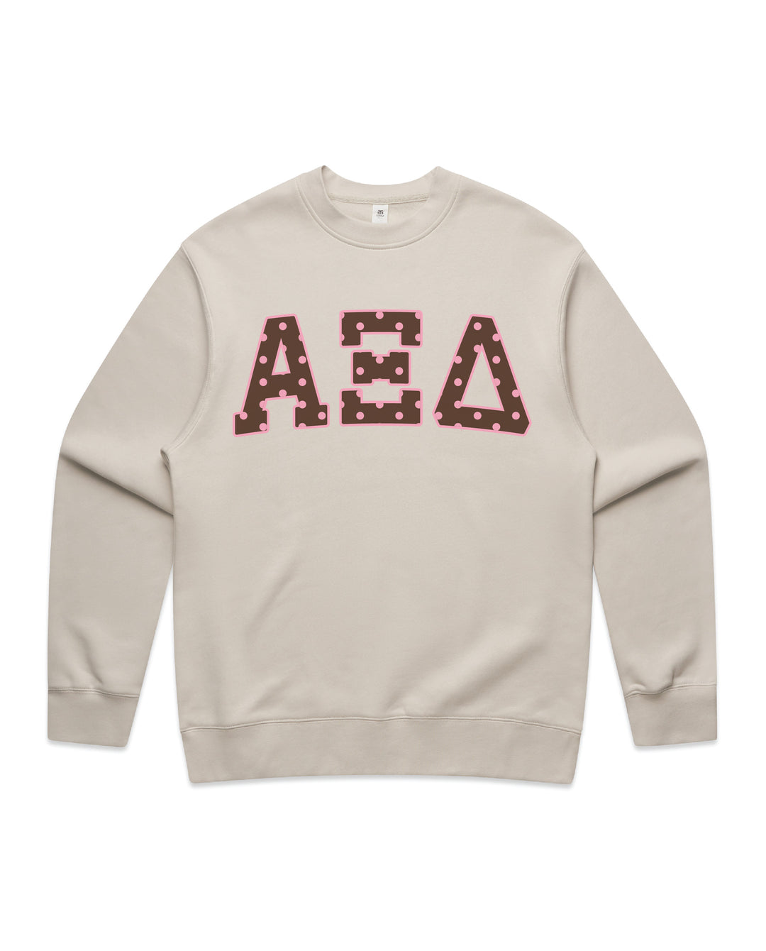 Alpha Xi Delta Brown & Pink Polka Dot Heavy Weight Crewneck