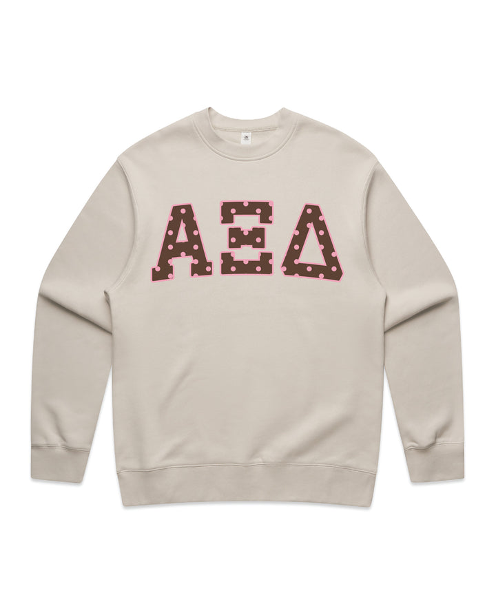 Alpha Xi Delta Brown & Pink Polka Dot Heavy Weight Crewneck