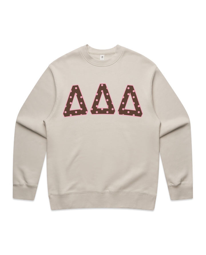 Delta Delta Delta Brown & Pink Polka Dot Heavy Weight Crewneck