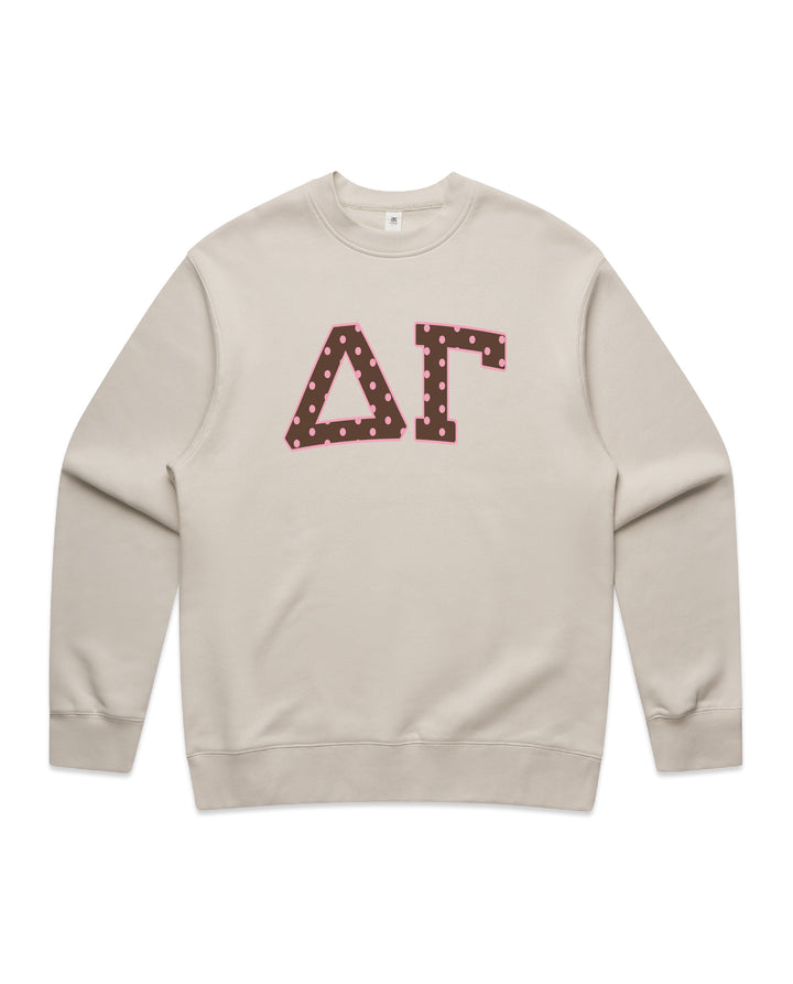 Delta Gamma Brown & Pink Polka Dot Heavy Weight Crewneck