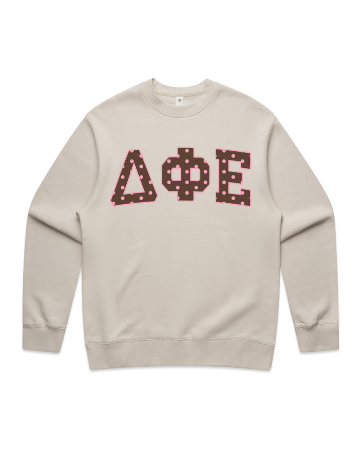 Delta Phi Epsilon Brown & Pink Polka Dot Heavy Weight Crewneck