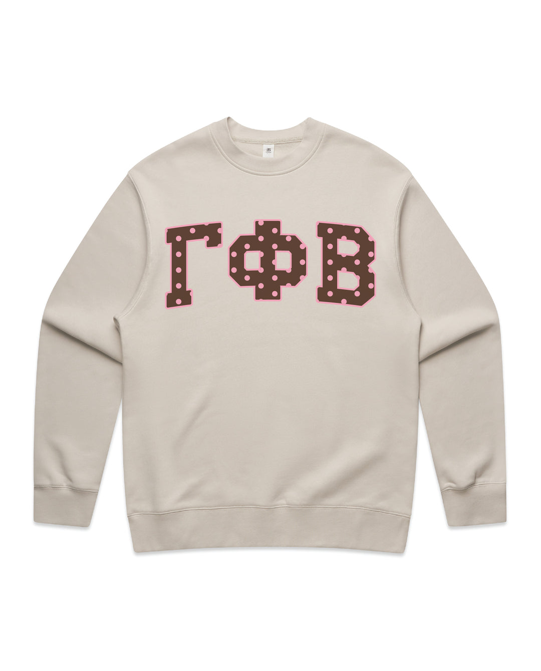 Gamma Phi Beta Brown & Pink Polka Dot Heavy Weight Crewneck