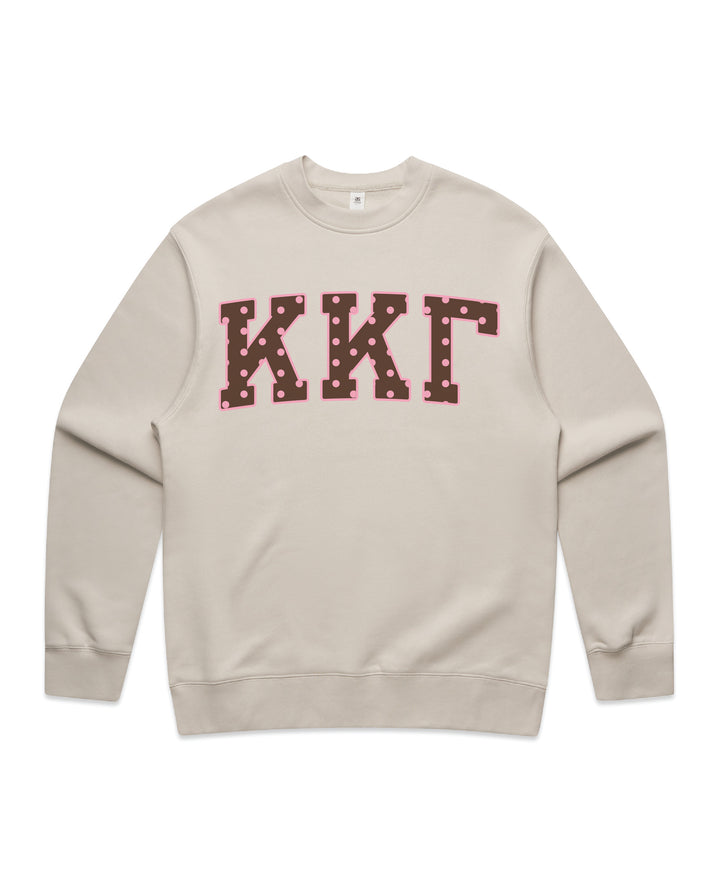 Kappa Kappa Gamma Brown & Pink Polka Dot Heavy Weight Crewneck