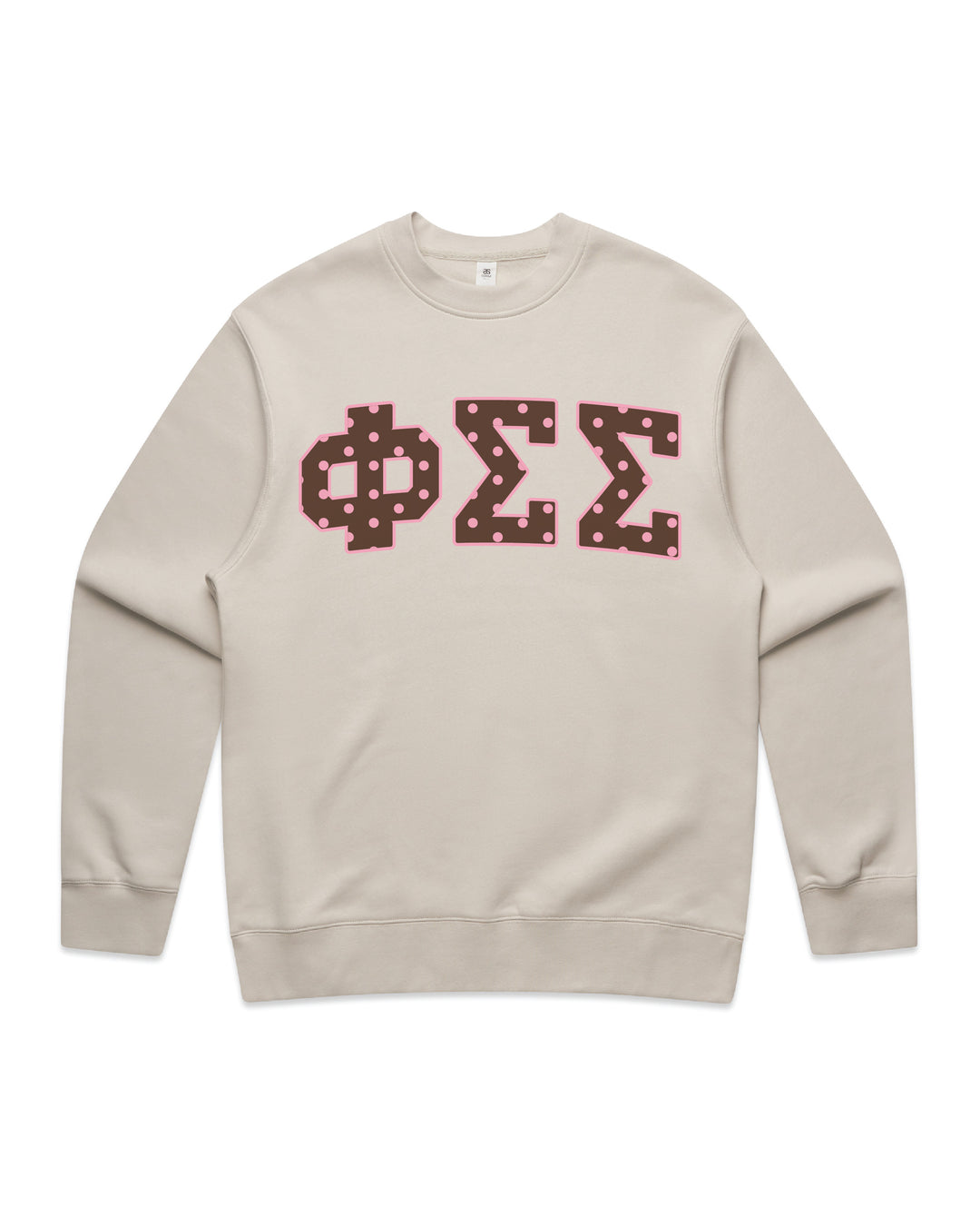 Phi Sigma Sigma Brown & Pink Polka Dot Heavy Weight Crewneck