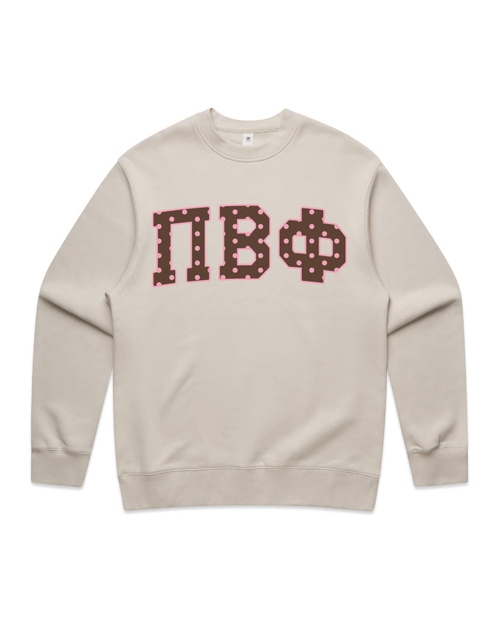 Pi Beta Phi Brown & Pink Polka Dot Heavy Weight Crewneck