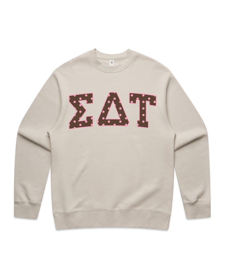 Sigma Delta Tau Brown & Pink Polka Dot Heavy Weight Crewneck