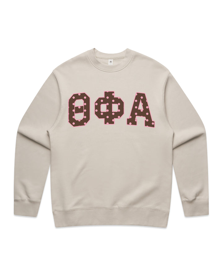 Theta Phi Alpha Brown & Pink Polka Dot Heavy Weight Crewneck