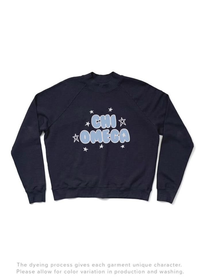 Midnight Sky Bubble Letters Mock Neck Sorority Light Weight Crewneck