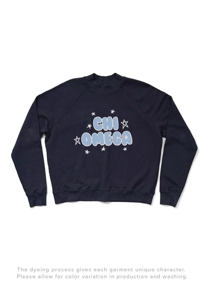 Midnight Sky Bubble Letters Mock Neck Sorority Light Weight Crewneck - 2XL