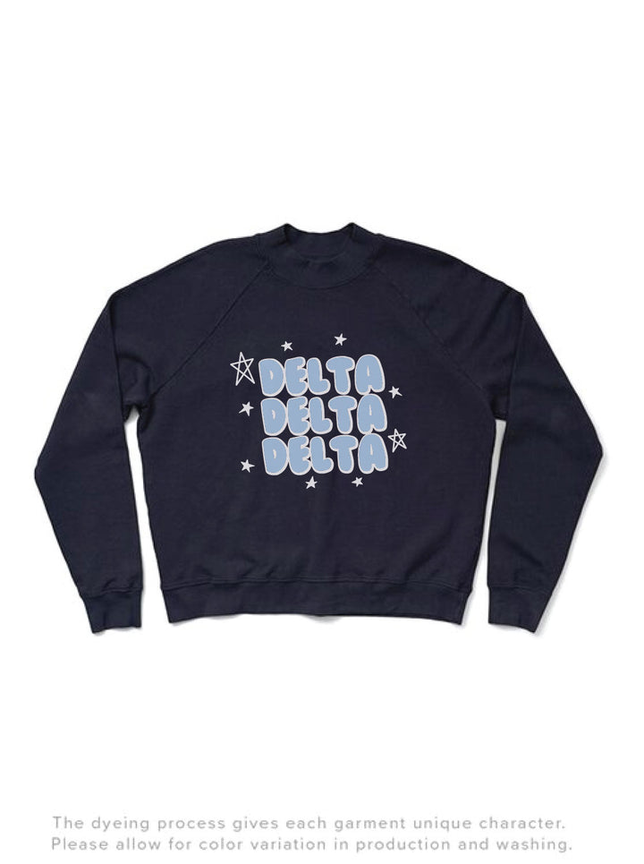 Midnight Sky Bubble Letters Mock Neck Sorority Light Weight Crewneck - 2XL