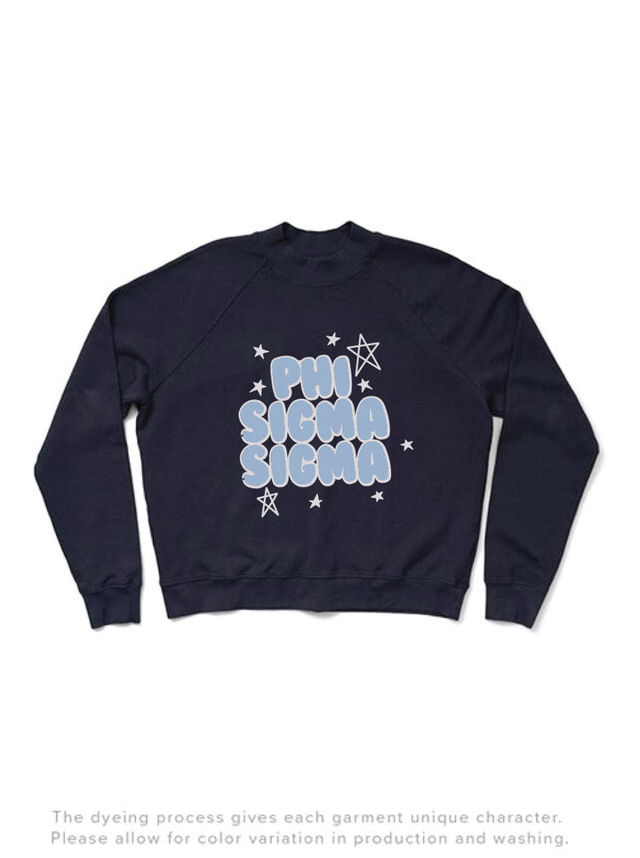 Midnight Sky Bubble Letters Mock Neck Sorority Light Weight Crewneck - 2XL