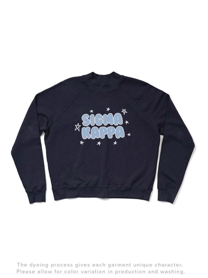 Midnight Sky Bubble Letters Mock Neck Sorority Light Weight Crewneck