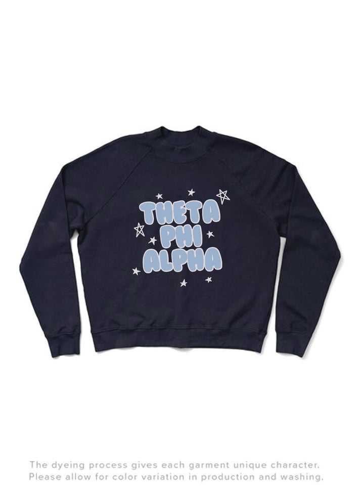 Midnight Sky Bubble Letters Mock Neck Sorority Light Weight Crewneck