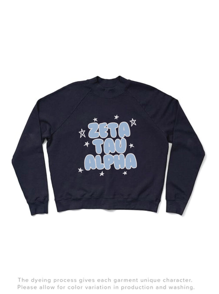 Midnight Sky Bubble Letters Mock Neck Sorority Light Weight Crewneck