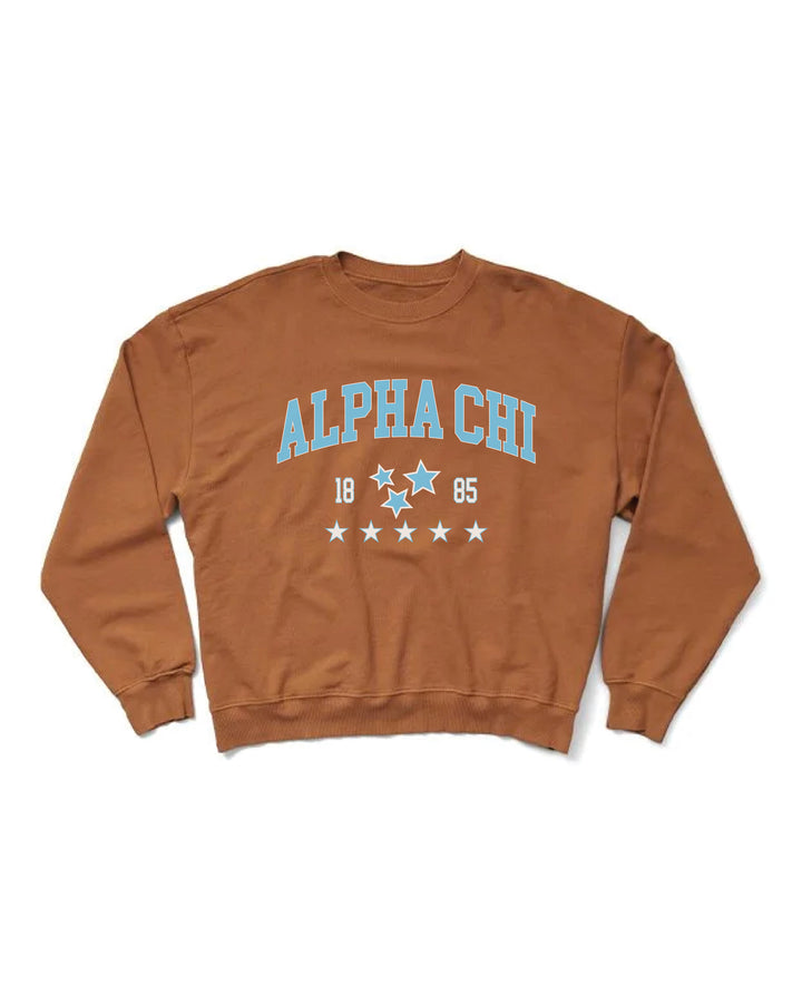 Caffeine Blue Star Light Weight Sorority Crewneck