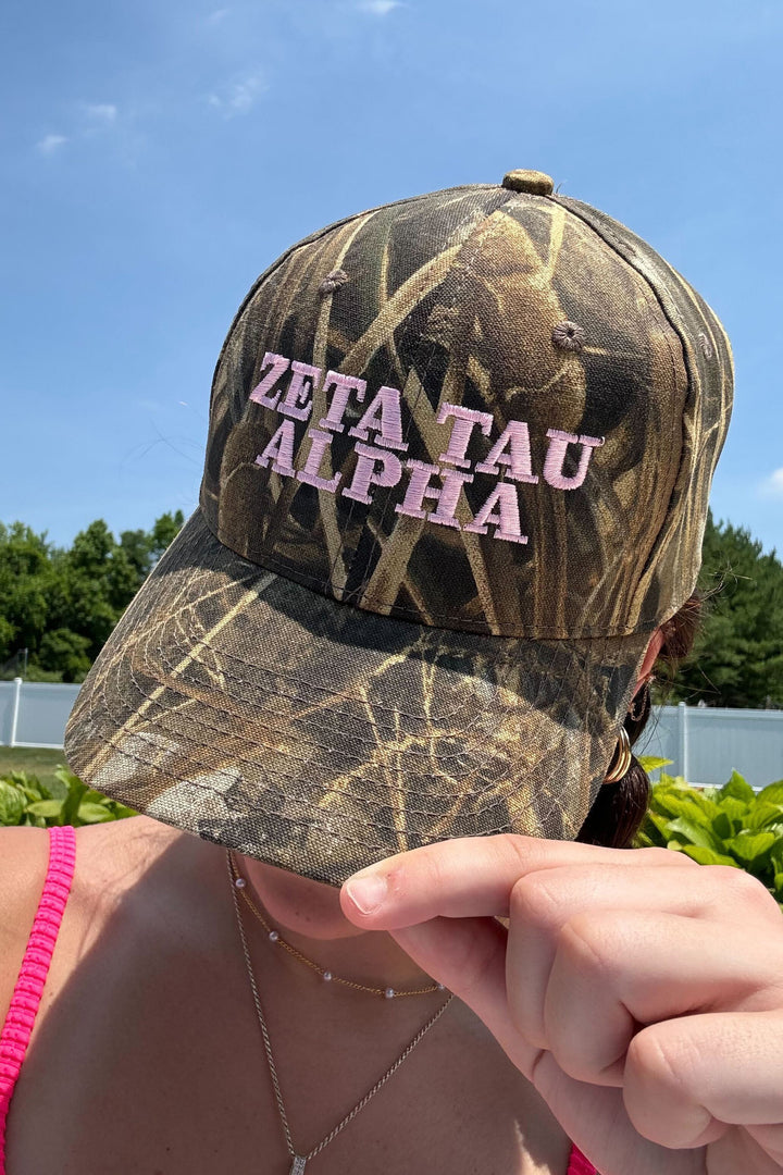 Pink Embroidered Sorority Camo Hat