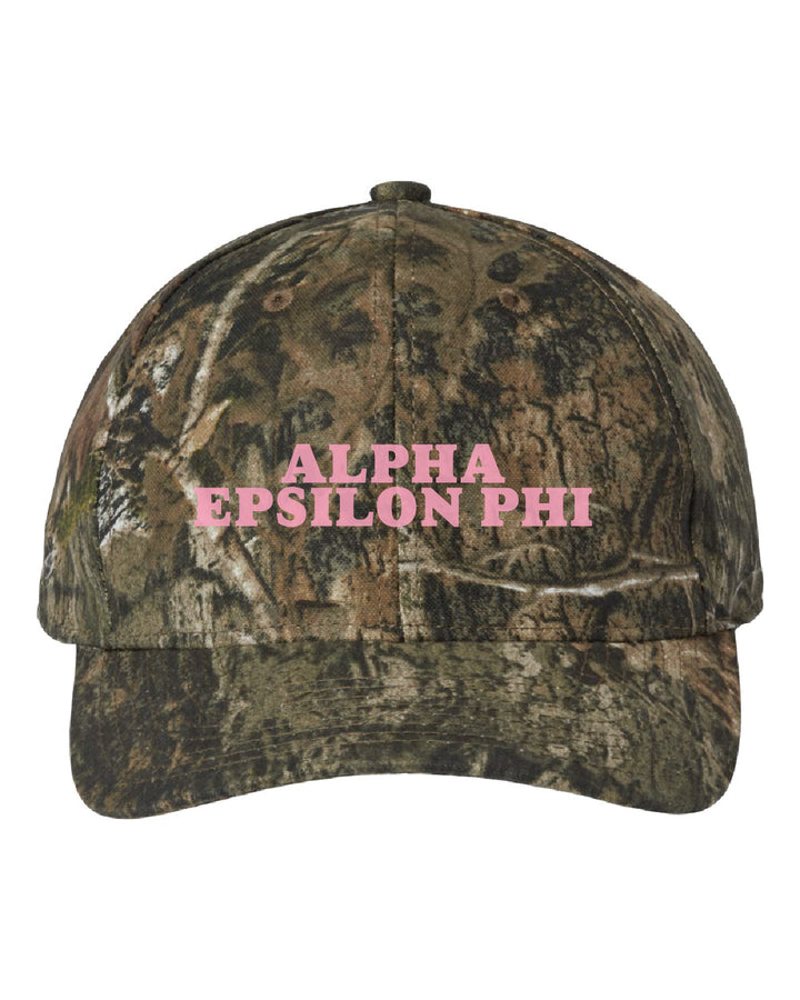 Alpha Epsilon Phi Embroidered Pink Camo Hat