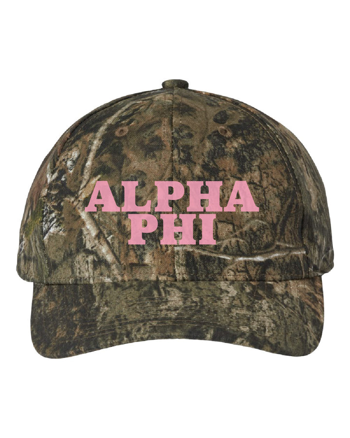 Alpha Phi Embroidered Pink Camo Hat