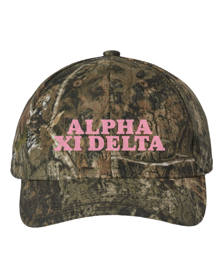 Alpha Xi Delta Embroidered Pink Camo Hat