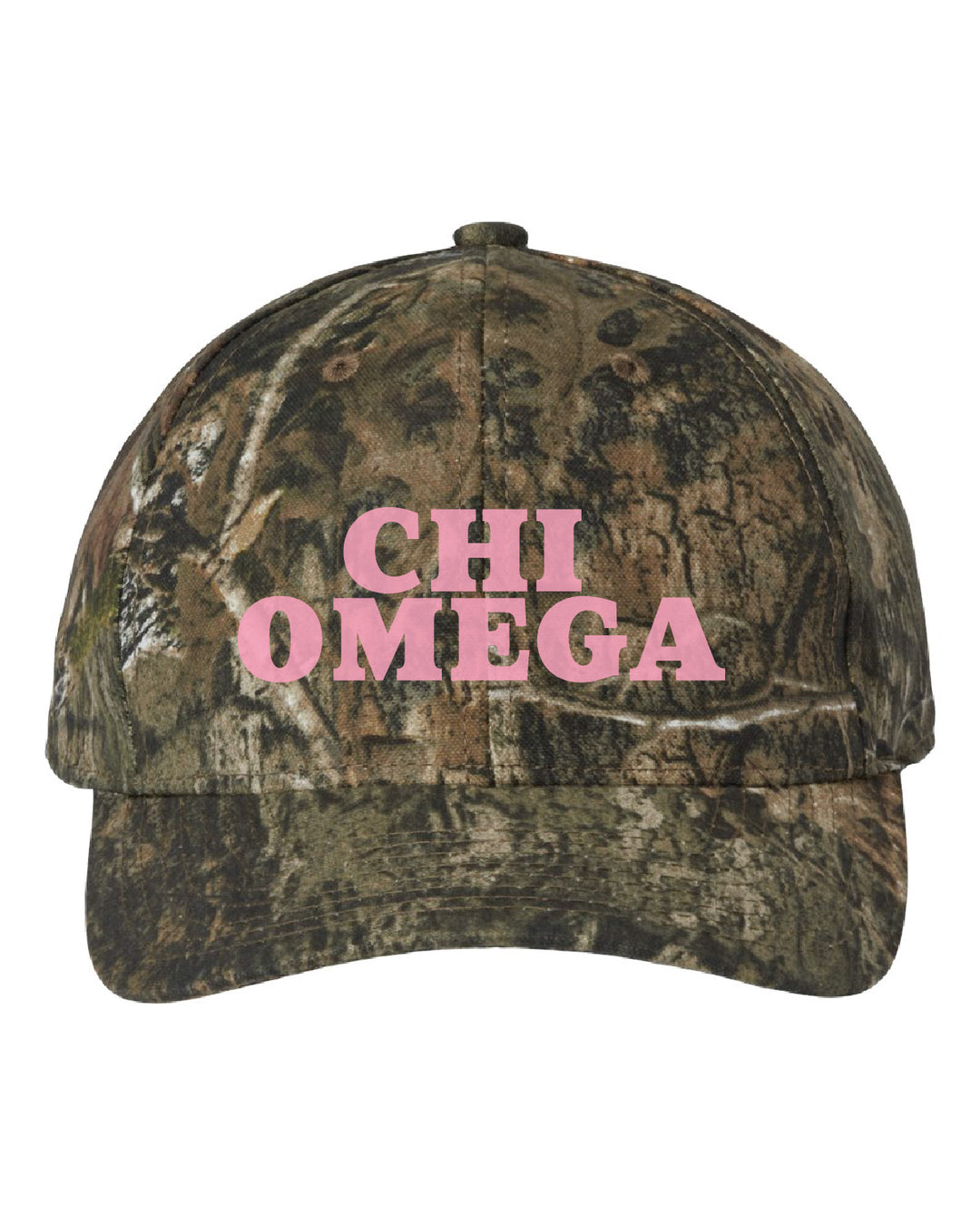 Chi Omega Embroidered Pink Camo Hat