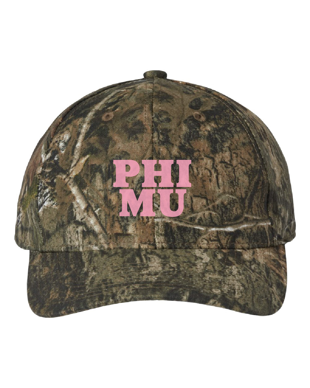 Phi Mu Embroidered Pink Camo Hat