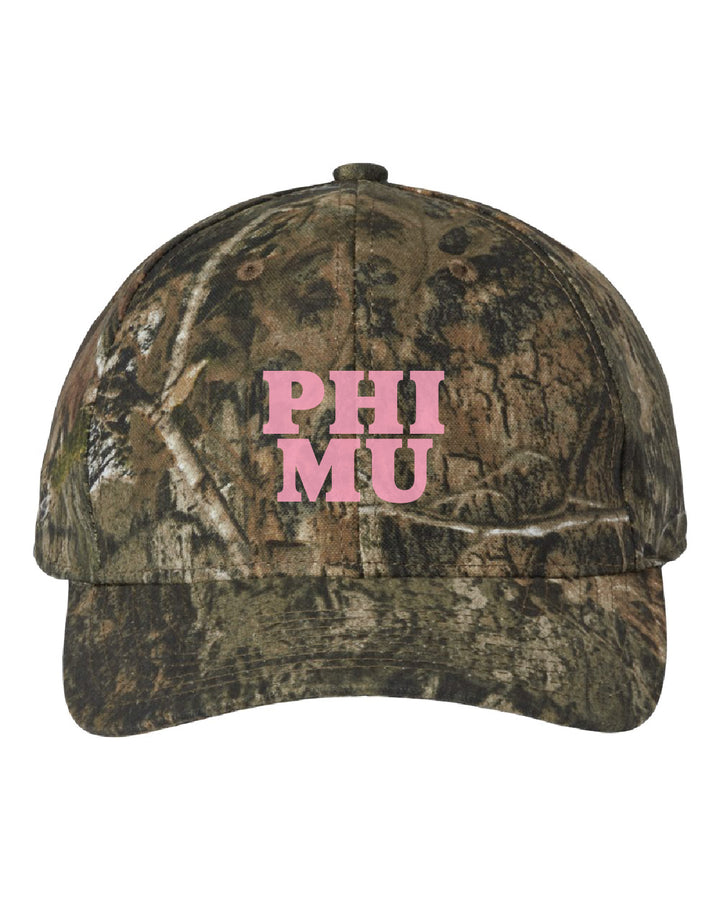 Phi Mu Embroidered Pink Camo Hat