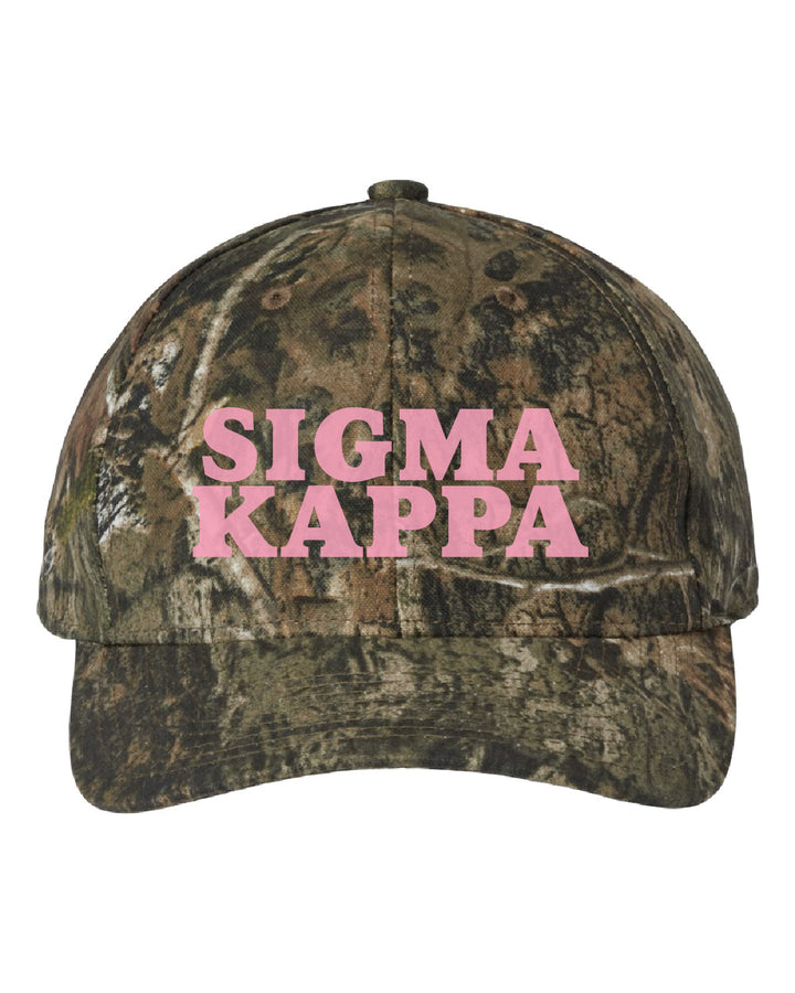 Sigma Kappa Embroidered Pink Camo Hat