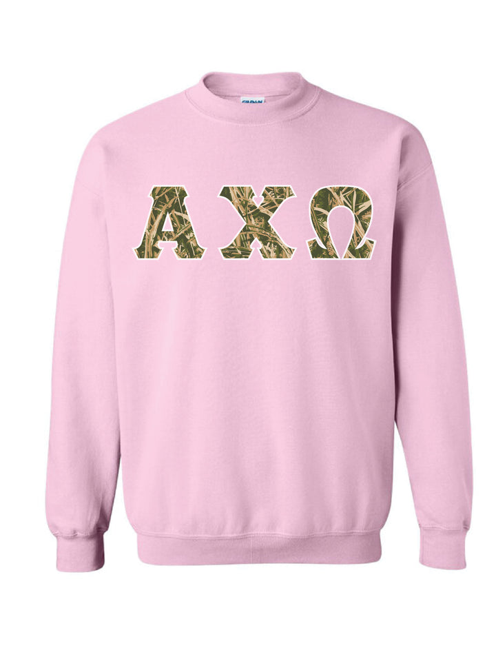 Camo Letters Light Pink Sorority Crewneck