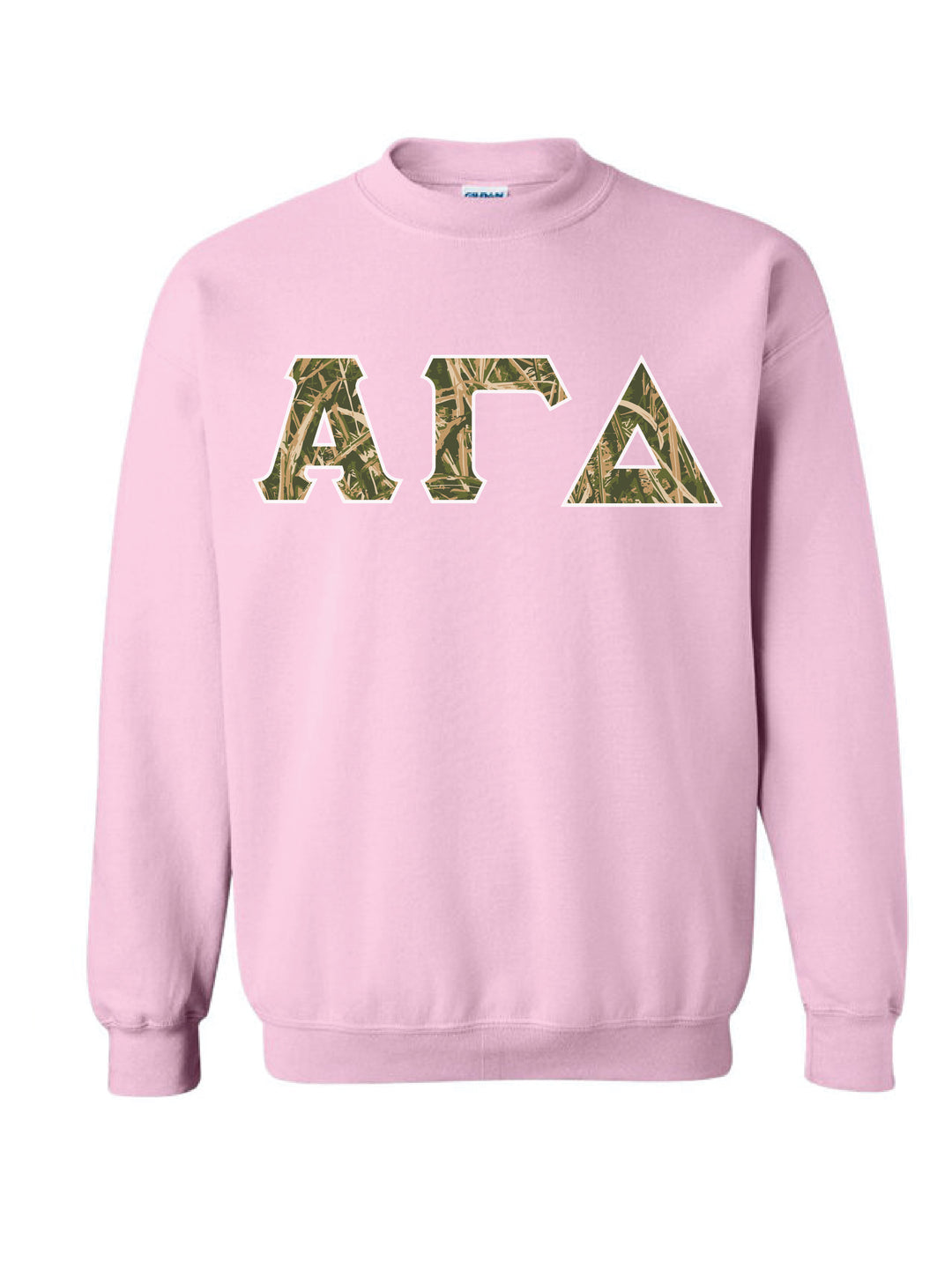 Camo Letters Light Pink Sorority Crewneck