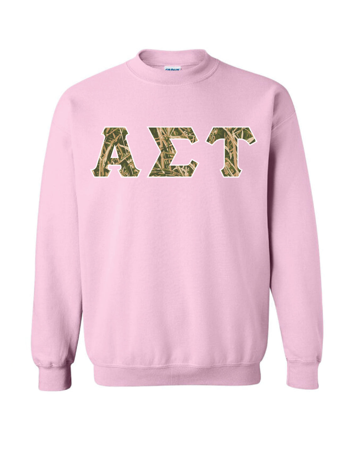 Camo Letters Light Pink Sorority Crewneck