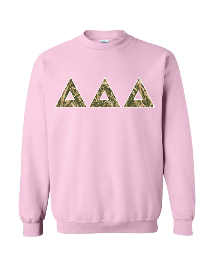 Camo Letters Light Pink Sorority Crewneck