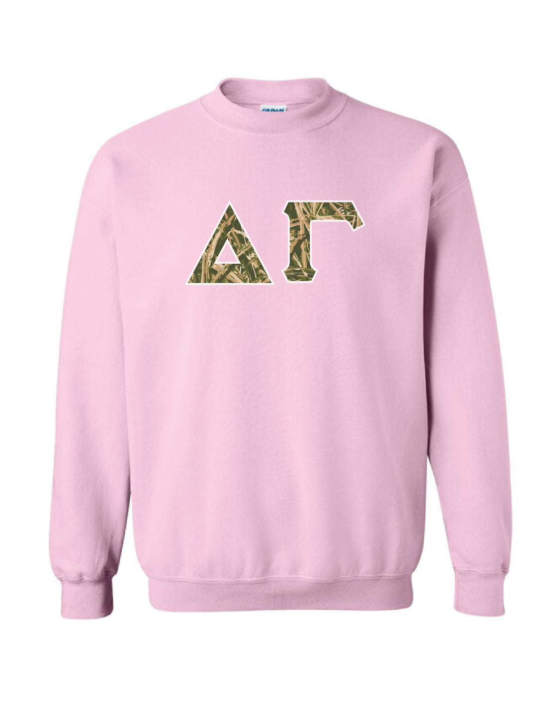 Camo Letters Light Pink Sorority Crewneck