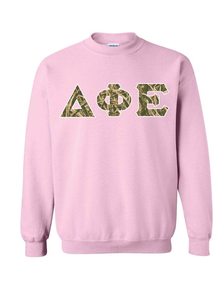 Camo Letters Light Pink Sorority Crewneck