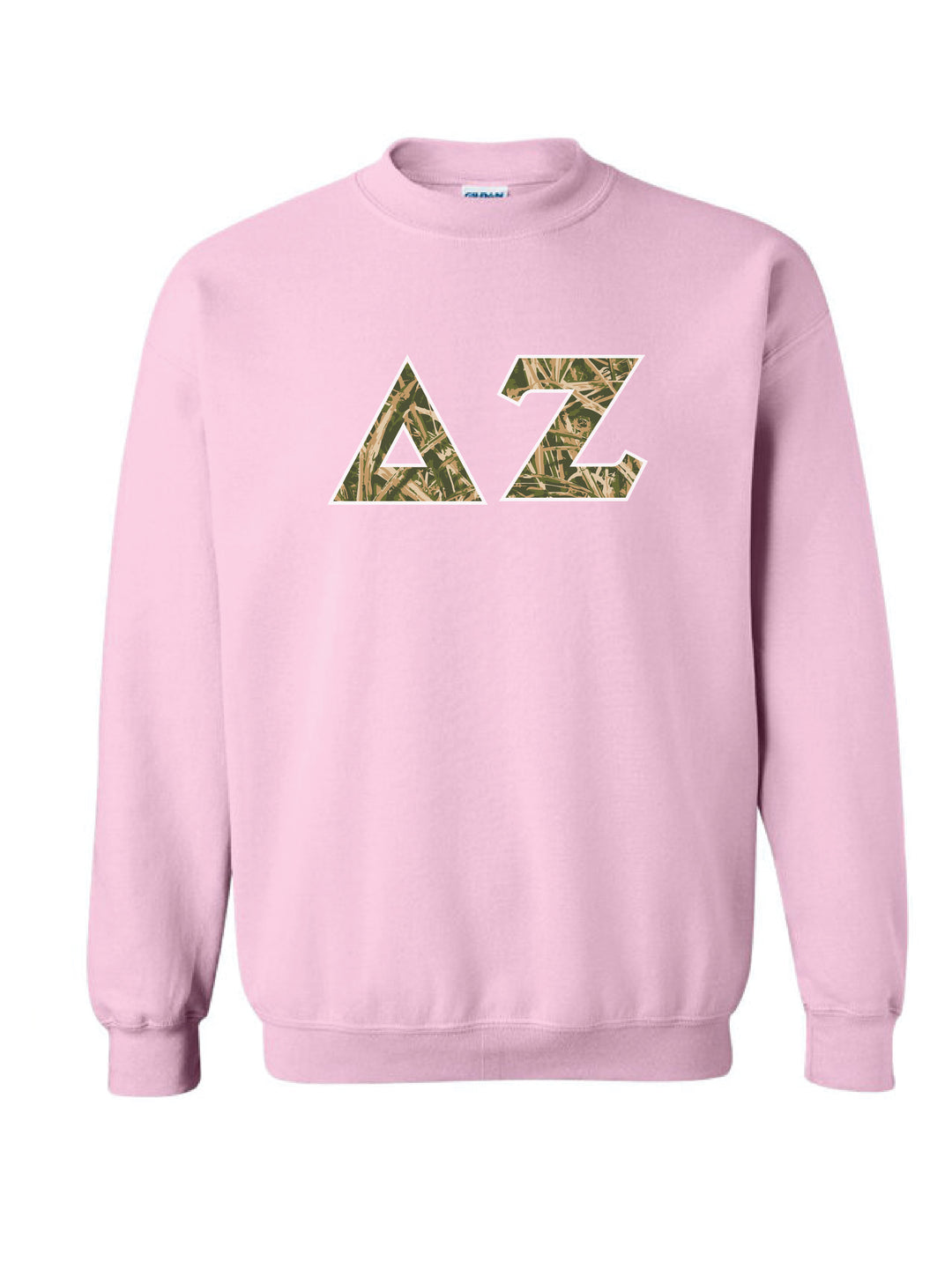 Camo Letters Light Pink Sorority Crewneck