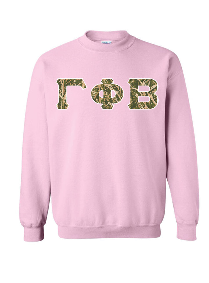 Camo Letters Light Pink Sorority Crewneck