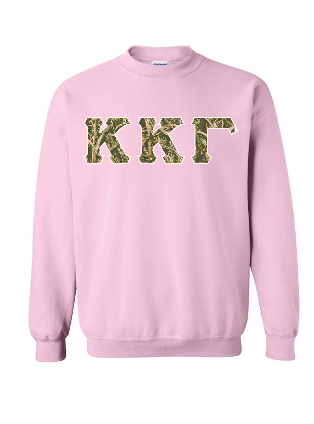 Camo Letters Light Pink Sorority Crewneck