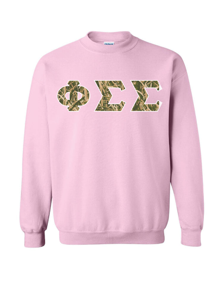 Camo Letters Light Pink Sorority Crewneck