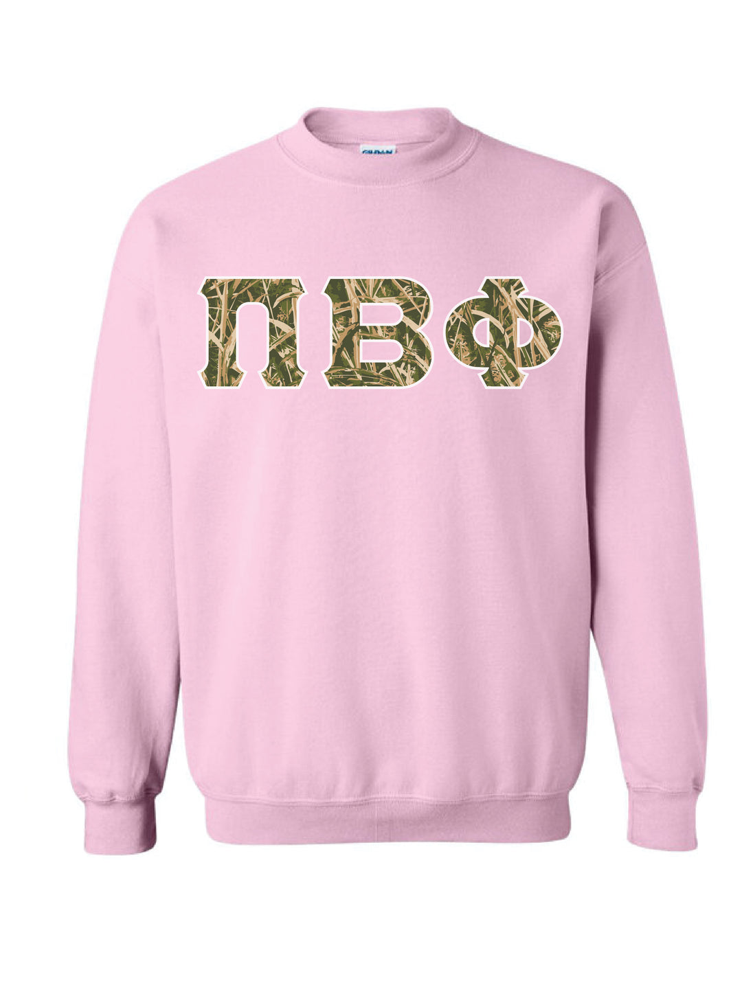 Camo Letters Light Pink Sorority Crewneck