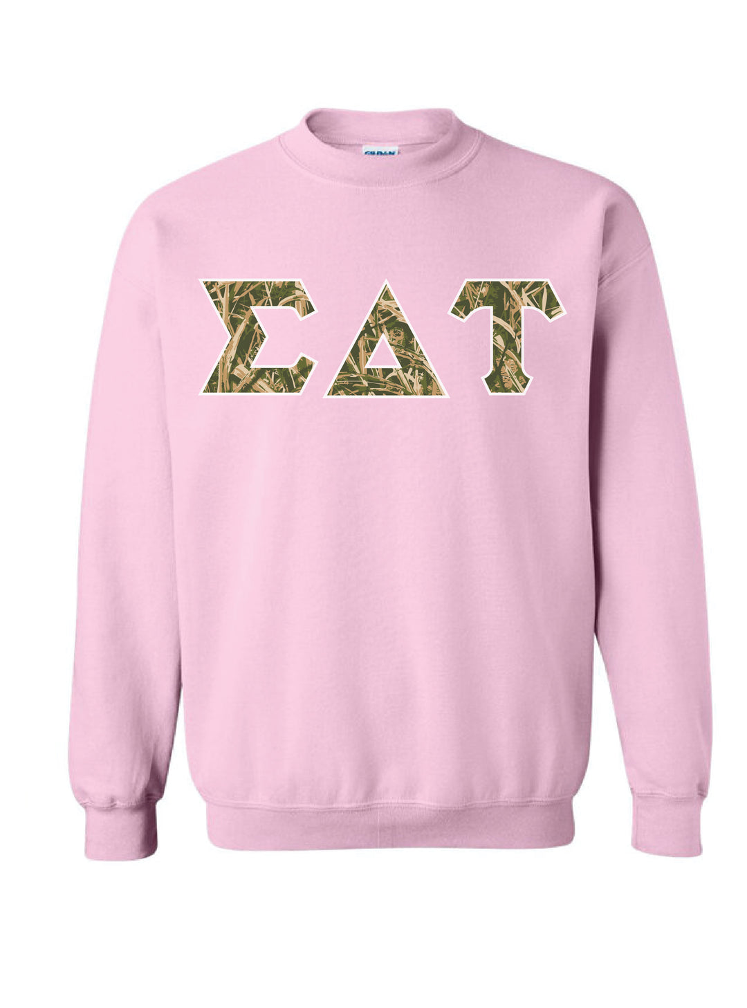 Camo Letters Light Pink Sorority Crewneck