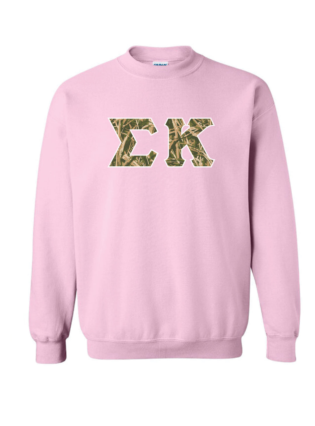 Camo Letters Light Pink Sorority Crewneck