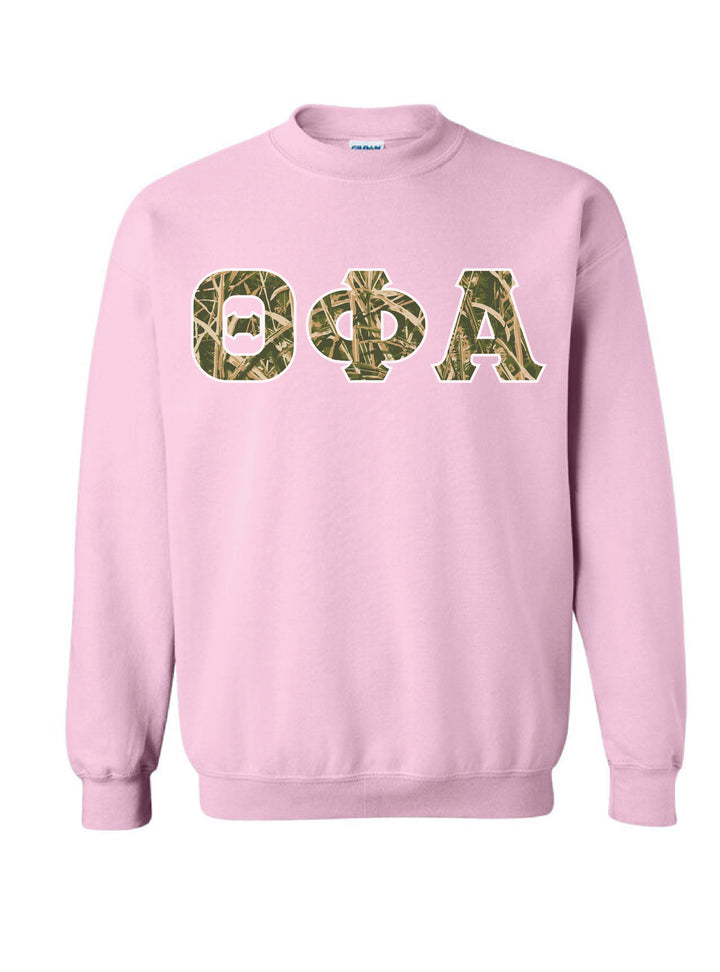 Camo Letters Light Pink Sorority Crewneck