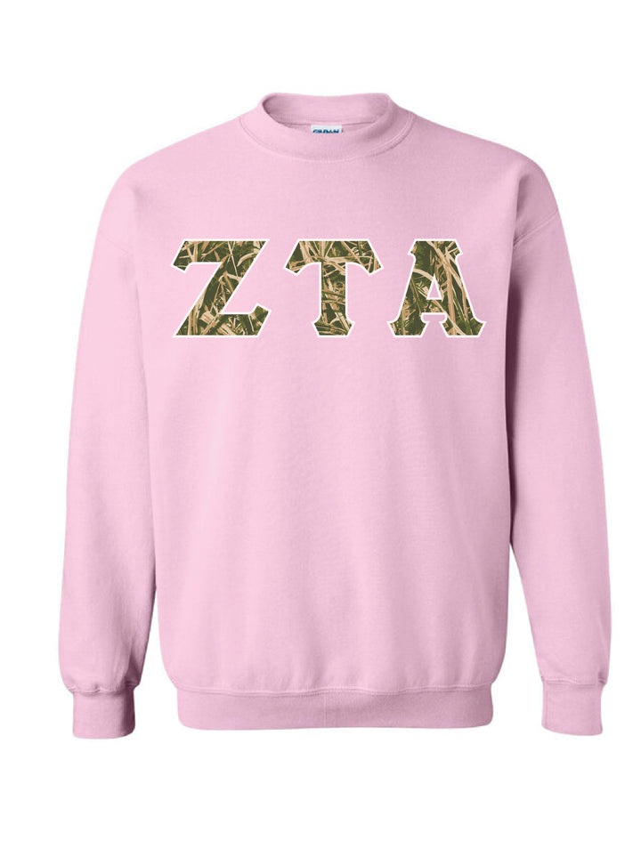 Camo Letters Light Pink Sorority Crewneck