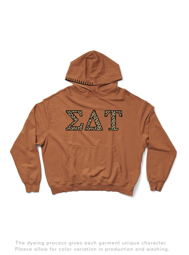 Caffeine Cheetah Greek Letters Light Weight Hood Stitch Hoodie