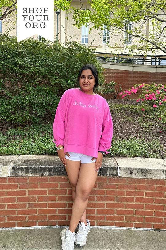 Hot Pink Embroidered Sorority Corded Crewneck