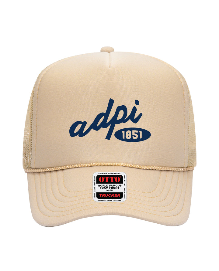 Cursive Embroidered Tan Sorority Trucker Hat