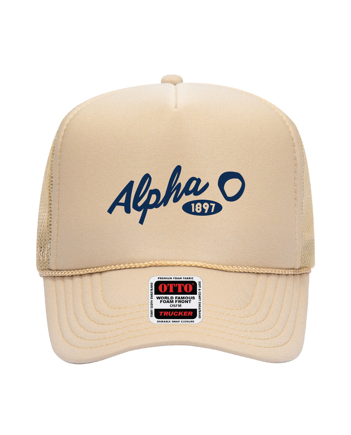 Cursive Embroidered Tan Sorority Trucker Hat