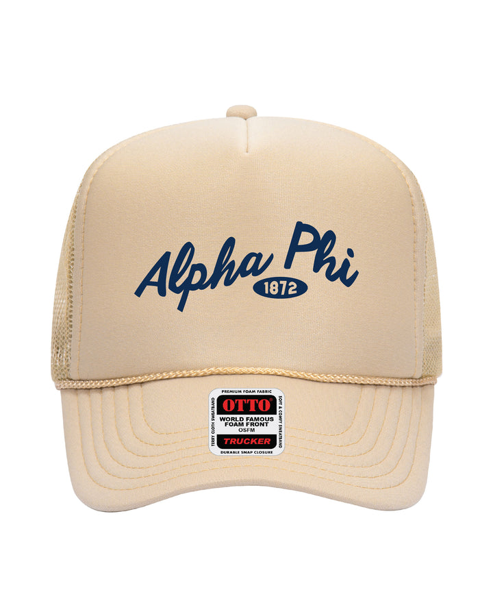 Cursive Embroidered Tan Sorority Trucker Hat