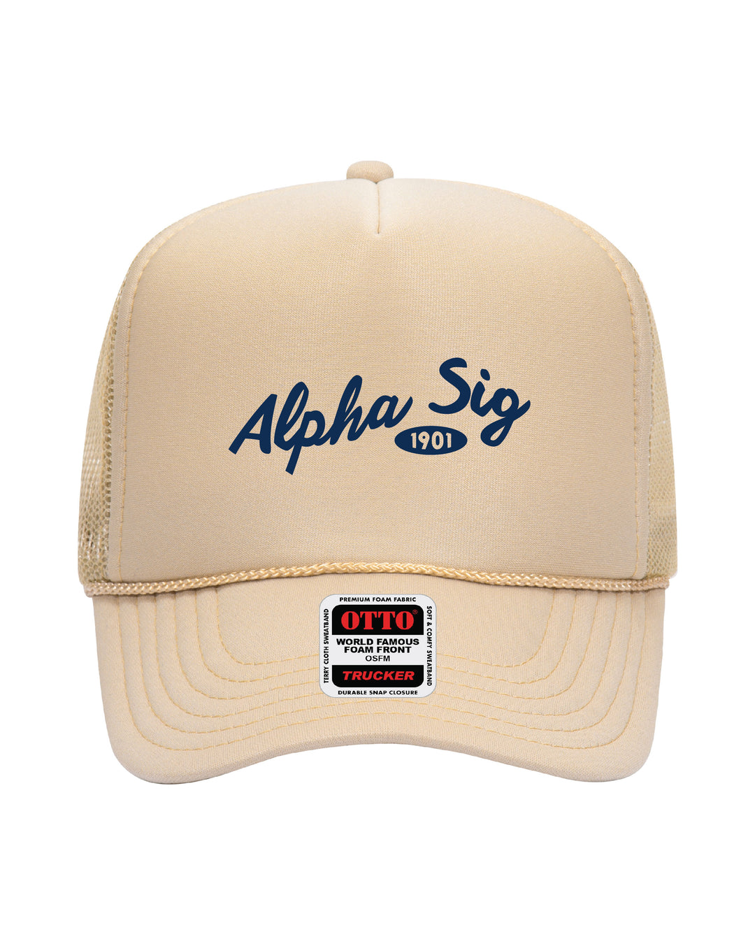 Cursive Embroidered Tan Sorority Trucker Hat