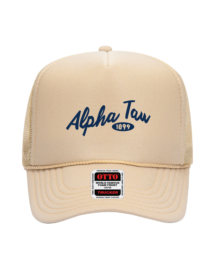 Cursive Embroidered Tan Sorority Trucker Hat