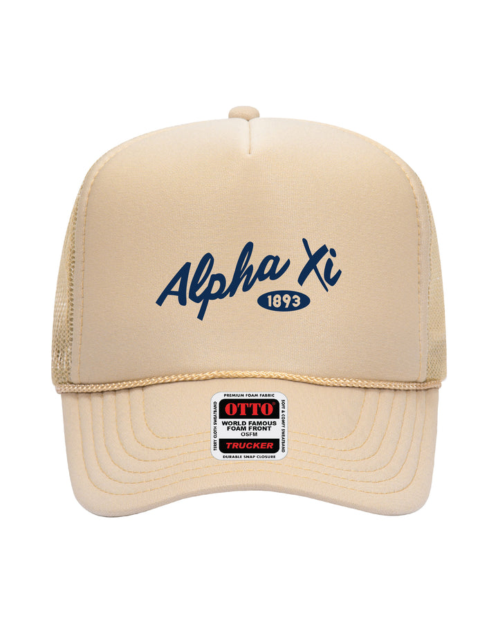 Cursive Embroidered Tan Sorority Trucker Hat